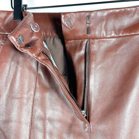 Jason Wu Faux Leather Wide‎ Leg Trousers Cropped Brown High Rise Pants Sz 8 - Picture 9 of 15